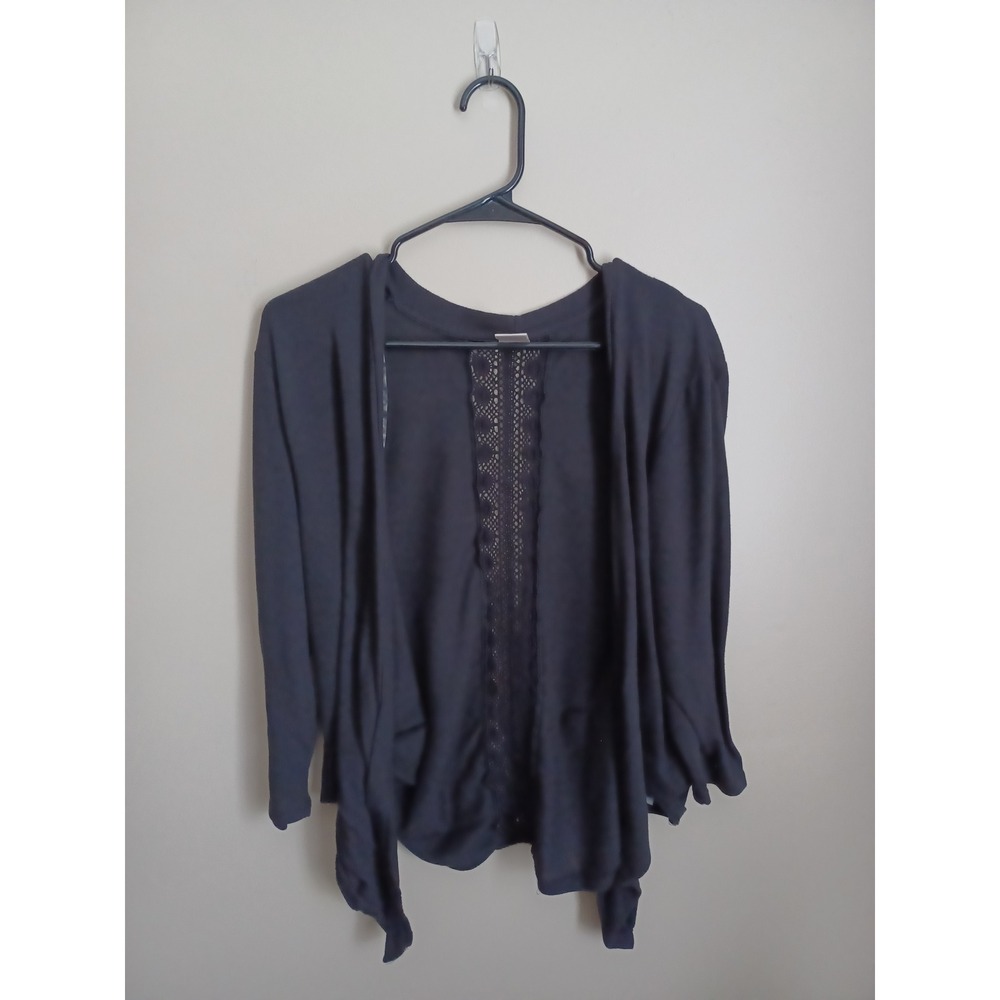 Women's Size 1X Terra & Sky Black Cardigan Y2K Shirt Top Polyester Spandex Rayon